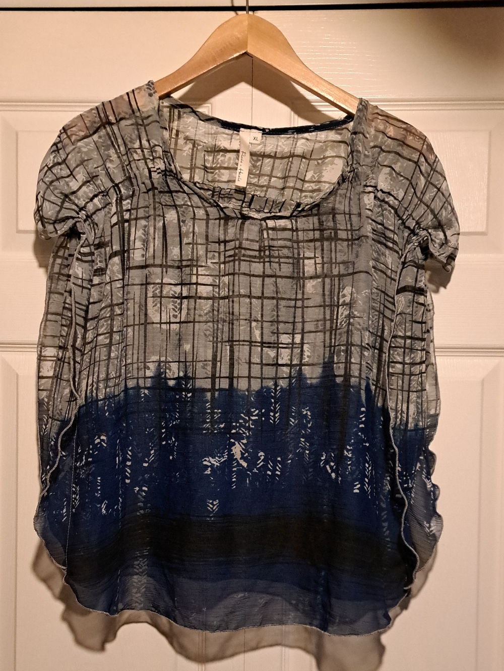 🏯 Flats & Heels-Elegant Gray,Blue Women's Sheer Blouse Unique Design 4 Cool Fit